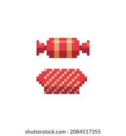 Candy icons. Pixel art style. Isolated vector illustration. Game assets 8-bit sprite. Design for stickers, web, mobile app.
