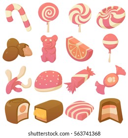 Candy icons set. Cartoon illustration of 16 candy vector icons for web
