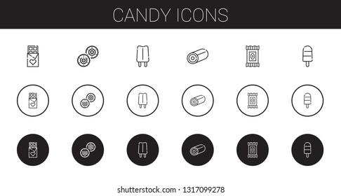 candy icons set. Collection of candy with chocolate, biscuit, popsicle, sweet. Editable and scalable candy icons.