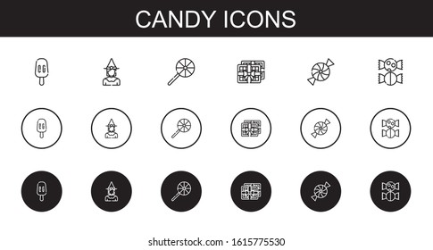 candy icons set. Collection of candy with popsicle, witch, lollipop, chocolate, sweet. Editable and scalable candy icons.