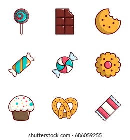 Candy icons set. Flat set of 9 candy vector icons for web isolated on white background