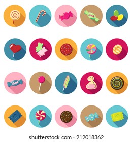 Candy icons set in flat design with long shadow. Illustration EPS10