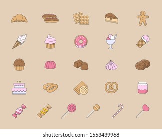 Candy Icons set - Vector color symbols of sweet food for for the site or interface