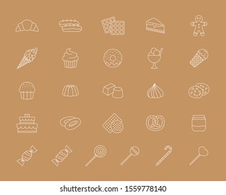 Candy Icons set - Vector outline symbols of sweet food for the site or interface