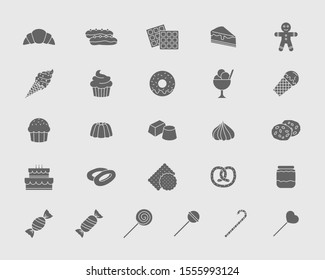 Candy Icons set - Vector solid silhouettes of sweet food for the site or interface