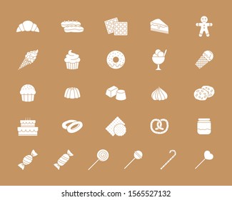 Candy Icons set - Vector solid silhouettes of sweet food for the site or interface