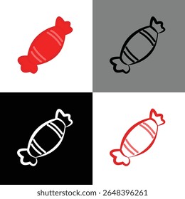 Candy illustration, food vector, simple design, cartoon style, 4 version options, cartoon, red color, icon, emoticon, sticker, logo, material for graphic editing