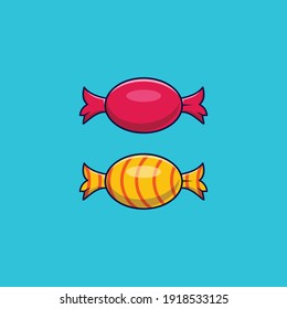 candy illustration with package red and yellow color on a blue background, candy vector illustration isolated