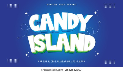 Plantilla de efecto de texto editable Candy Island 3D con Plantilla de estilo de dibujos animados de moda 