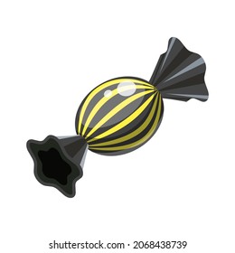 Candy isometric wrapped colorful black with stripes confectionery caramel lollipop. Vector illustration cartoon style