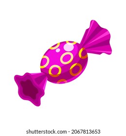 Candy isometric wrapped colorful red confectionery caramel lollipop. Vector illustration cartoon style