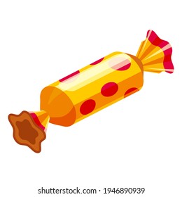 Candy isometric wrapped festive bonbon caramel color. Vector