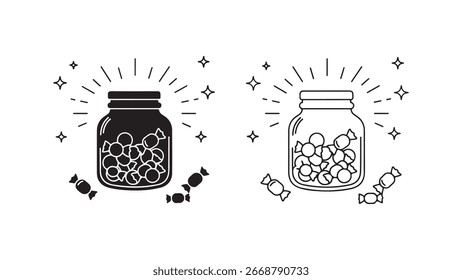 Süßigkeiten-Glas mit Süßigkeiten und Bonbons auf transparentem Hintergrund
