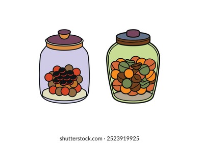 Candy jar vector illustration. Line clipart for sweet treat designs and colorful decoration ideas