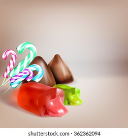 candy, jelly filled, liquid filling, sucking candy, cut, icon, vector object isolated, lollipop, chocolate truffles, a set of