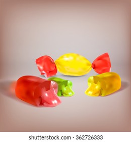 candy, jelly filled, liquid filling, sucking candy, cut, icon, vector object isolated, lollipop, a set of