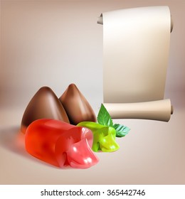 candy, jelly filled, liquid filling, sucking candy, cut, icon, vector object isolated, lollipop, chocolate truffles, a set of