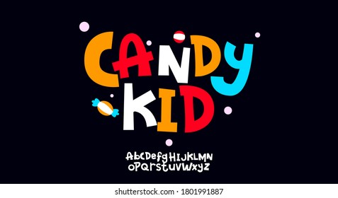 Candy Kid, Abstract playful hand written alphabet lowercase font. typography typeface vector illustration design