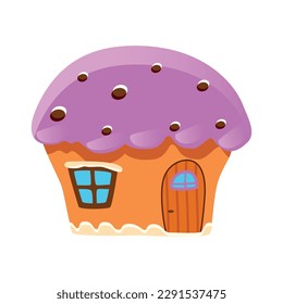 Candy land landscape flat element with gingerbread house vector illustration