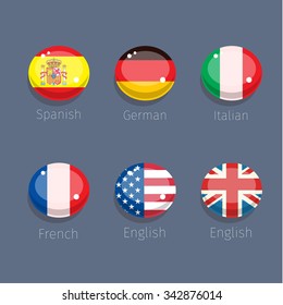 Candy of language, languages icons with countries flags. Vector illustration