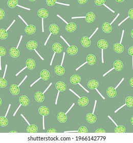 Candy lemon lime lollipops, caramel colorful sweets vector seamless pattern. 