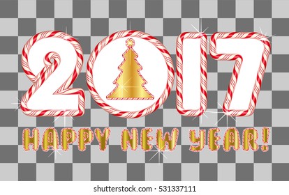 Candy lettering 2017. Vector illustration on transparent background. The inscription 2017 in candy style. Happy New Year. Vector design element.
