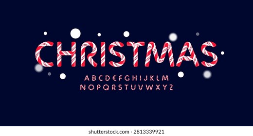 Candy letters set with bright red white stripes. Sweet lollipop font. Festival style vector latin alphabet. Fonts for event, promo, logo, banner, monogram and poster. Typeset design