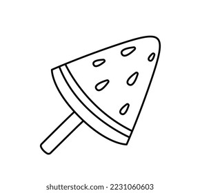 Candy line icon. Caramel in form of watermelon on stick, ice cream and sweet products. Symbol of hot weather and summer season. Poster or banner for website. Cartoon flat vector illustration