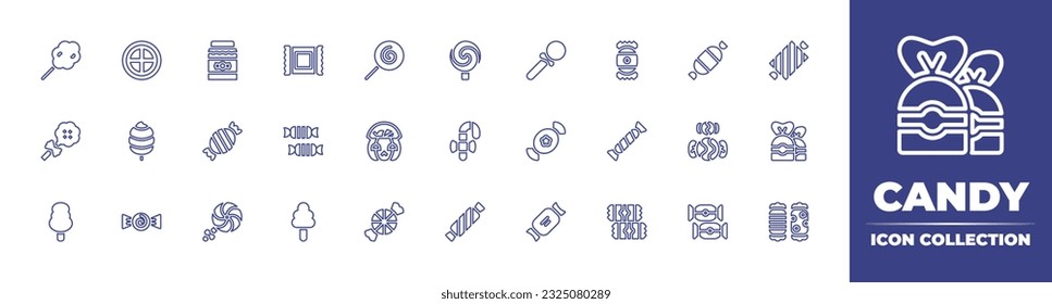 Candy line icon collection. Editable stroke. Vector illustration. Containing cotton candy, lemon, candy, lollipop, candies, candy cane.