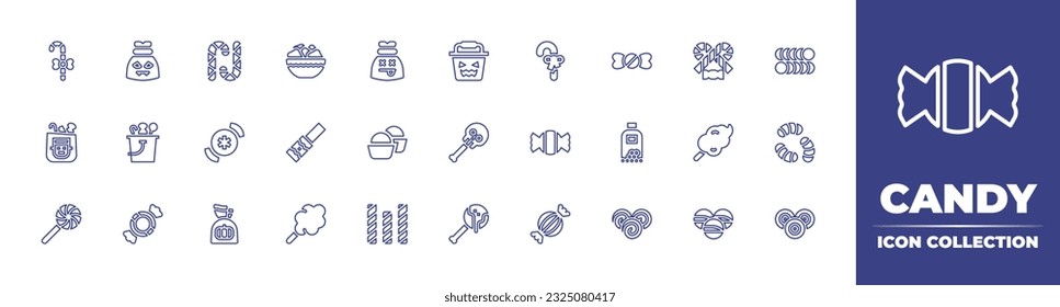 Candy line icon collection  Editable stroke  Vector illustration  Containing cane  candy bag  candied fruit  shop  stick  christmas candy  candies  halloween  candy  jar 