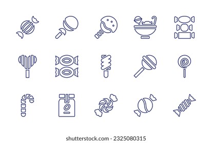 Candy line icon set. Editable stroke. Vector illustration. Containing sweet, lollipop, goodies, sweets, chocolate, candy cane, coffee jar, candy.