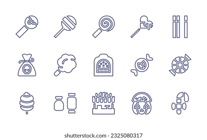 Candy line icon set. Editable stroke. Vector illustration. Containing lollipop, chocolate, halloween, cotton, coca, mint, candy, candy shop, candies, candy cane.