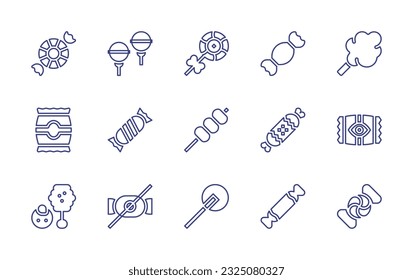 Candy line icon set. Editable stroke. Vector illustration. Containing candy, lollipop, cotton candy, toffee, dango, no sweets.