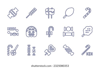 Candy line icon set  Editable stroke  Vector illustration  Containing candy  marshmallow  caramelized apple  cotton  cane  candies  candy bag  