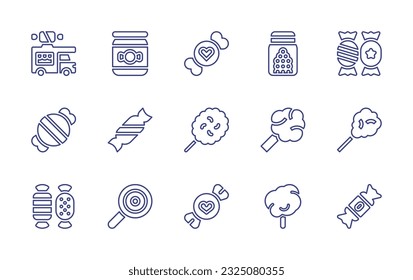 Candy line icon set. Editable stroke. Vector illustration. Containing candy truck, candy, candies, cotton candy, toffee, lollipop.