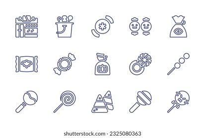 Candy line icon set  Editable stroke  Vector illustration  Containing shop  bag  christmas candy  candy  halloween candy  stick  lollipop  corn 