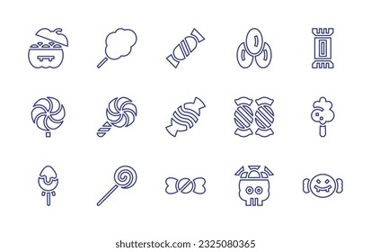 Candy line icon set. Editable stroke. Vector illustration. Containing candies, cotton candy, candy, lollipop, candy shop.