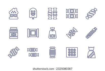 Candy line icon set  Editable stroke  Vector illustration  Containing gingerbread house  ghost  candies  candy  candy bag  chocolate box 