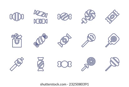 Candy line icon set  Editable stroke  Vector illustration  Containing candy  candies  lollipop  sugar  bag  marshmallow 