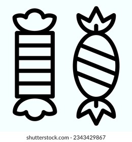 Icono de línea de caramelo. Dos dulces caramelos. Concepto de diseño vectorial de Halloween, pictograma de estilo de contorno para uso blanco y aplicación. Eps 10.