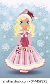 Candy little  santa claus girl, vector illustration
