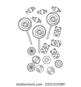 conjunto de vectores de dibujos de doodles dibujados a mano por golosinas y lolipop