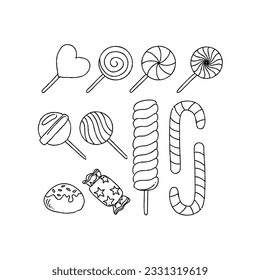handgezeichnet gezeichnete doodle Illustrationen mit Süßigkeiten und Lolipop