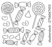 Candy and Lollipop Collection Line Art Illustration Coloring Page Design