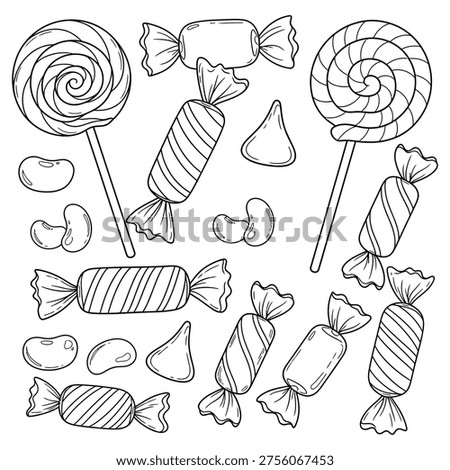 Candy and Lollipop Collection Line Art Illustration Coloring Page Design