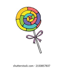 Candy, lollipop colored of rainbow. Holidays line art, doodle, hand drawn. Fun kids sweets or LGBT culture symbol