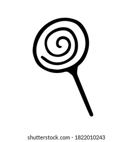 Candy lollipop doodle. Vector black-and-white illustration isolated on a white background. Christmas and New Year.