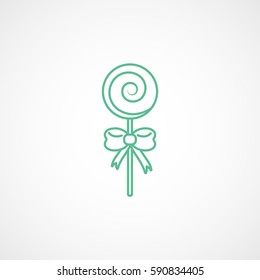Candy Lollipop Green Line Icon On White Background