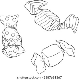 candy, lollipop handrawn doodle illustrations vector. line vector set