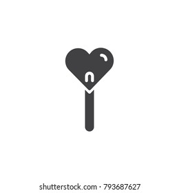 Candy lollipop in heart shape icon vector, filled flat sign, solid pictogram isolated on white. Symbol, logo illustration.